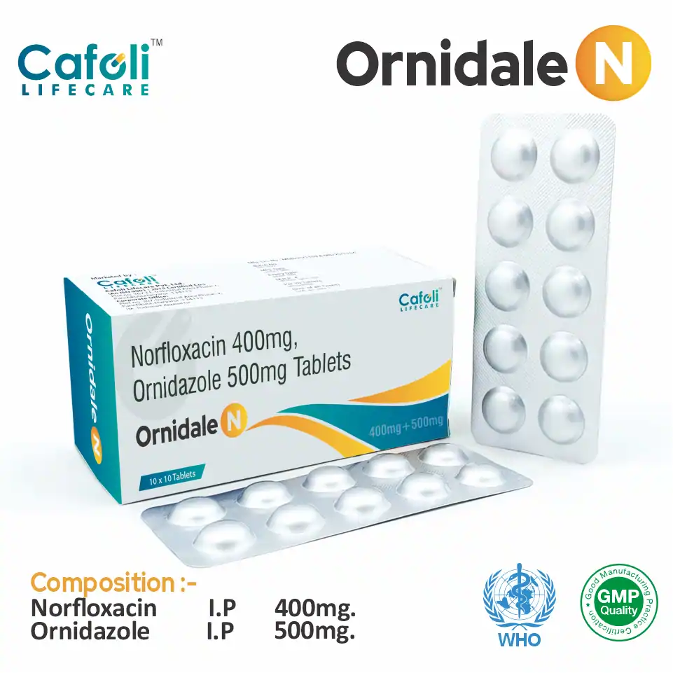 Ornidazole 500 mg + Norfloxacin 400 mg Tablet PCD Pharma Franchise